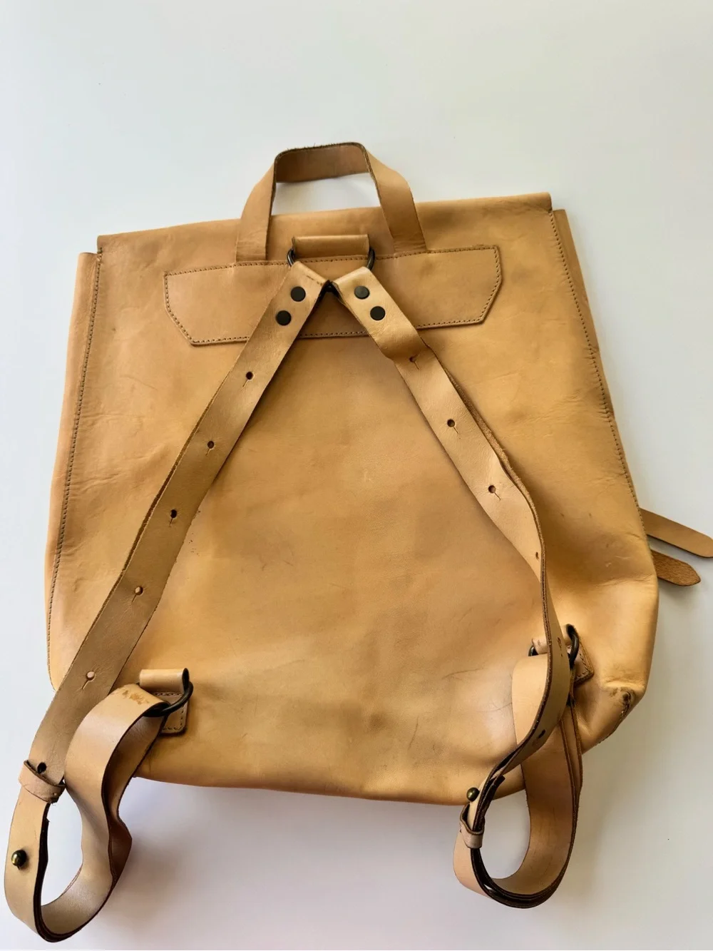 Eileen Fisher Tan Leather Roll-Top Backpack - Minimal Bag